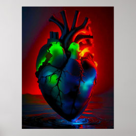 Póster Farbig leuchtendes Herz über Wasser