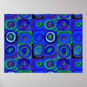 Póster Farbstudie Quadrate Squares Blue Circles