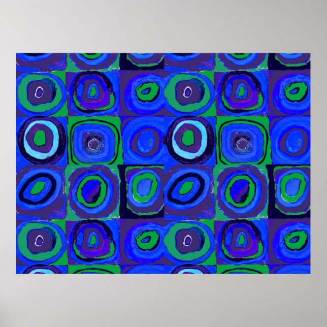 Póster Farbstudie Quadrate Squares Blue Circles (Frente)