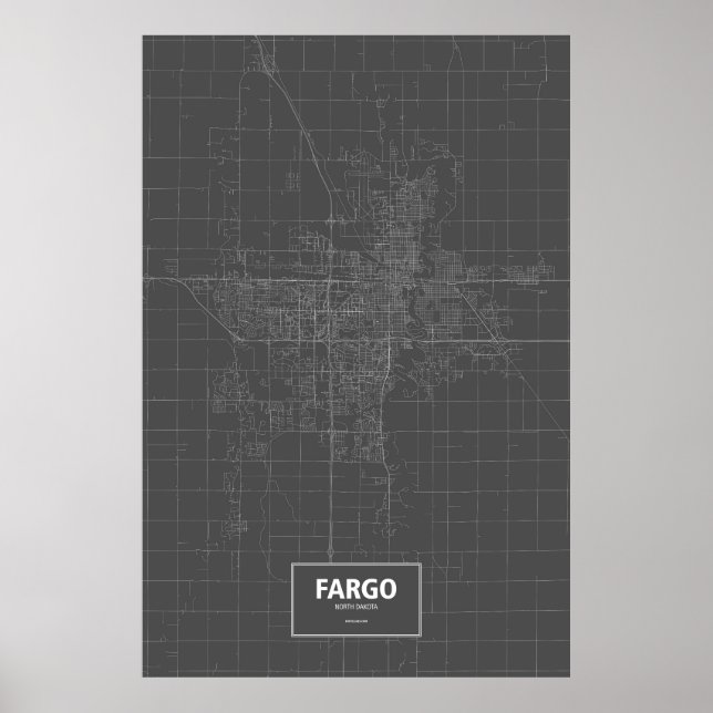 Póster Fargo, Dakota del Norte (blanco sobre negro) (Frente)