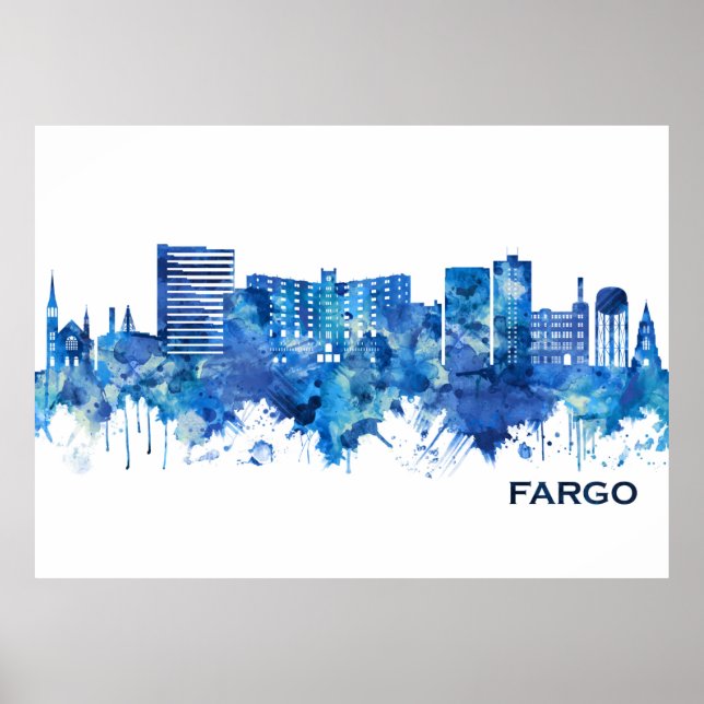 Póster Fargo North Dakota Skyline Blue (Frente)
