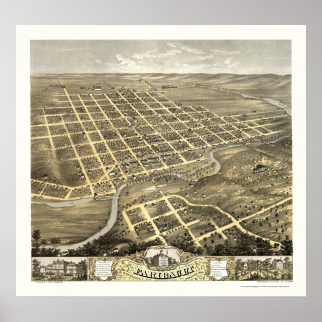 Póster Faribault, MN Panoramic Map - 1869 (Frente)
