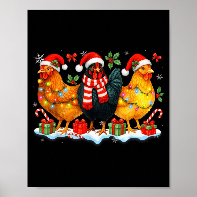 Póster Farm Animal Funny Chicken Christmas Lights Cute Xm (Frente)