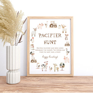 Póster Farm Animals Baby Shower Pacifier Hunt Game