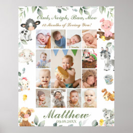 Póster Farm Animals First Year Photo Collage Milestone  P