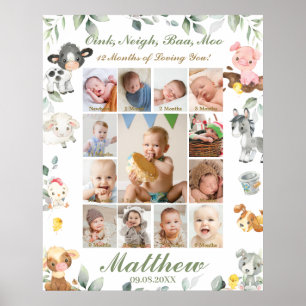 Póster Farm Animals First Year Photo Collage Milestone  P