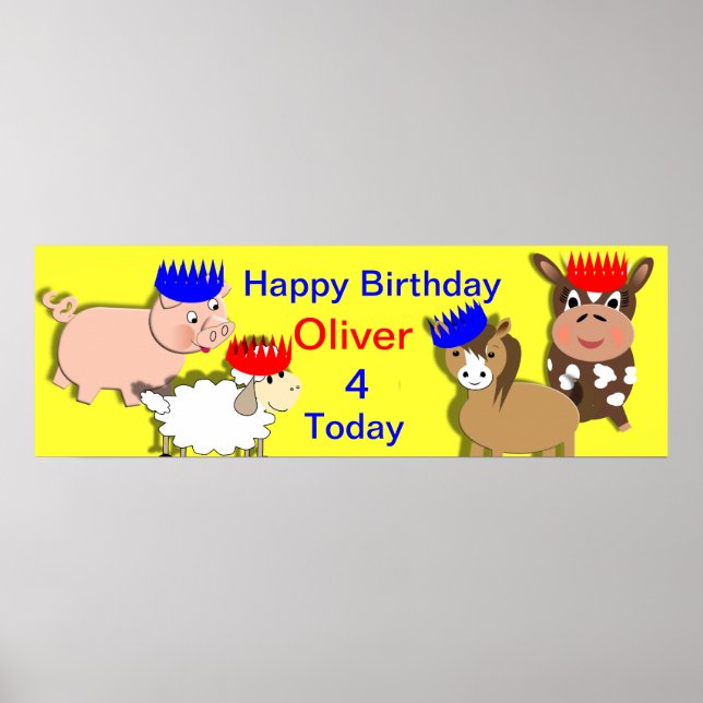 Póster Farm Animals Happy Birthday Personalized Banner (Frente)