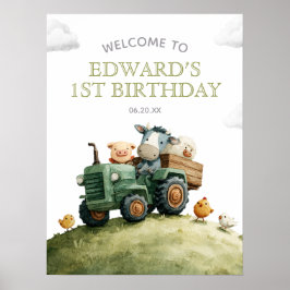 Póster Farm Animals Tractor Birthday Welcome Sign