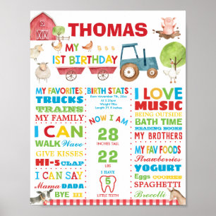 Póster Farm Barnyard 1er cumpleaños Estadísticas de natal