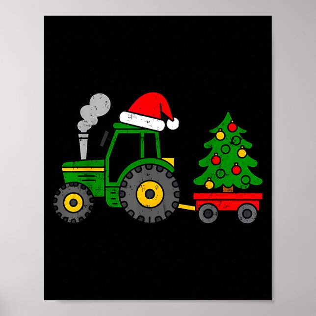 Póster Farm Christmas Tractor Tree Xmas Truck Boys Kids T (Frente)
