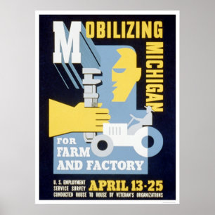 Póster Farm Factory Michigan 1943 WPA