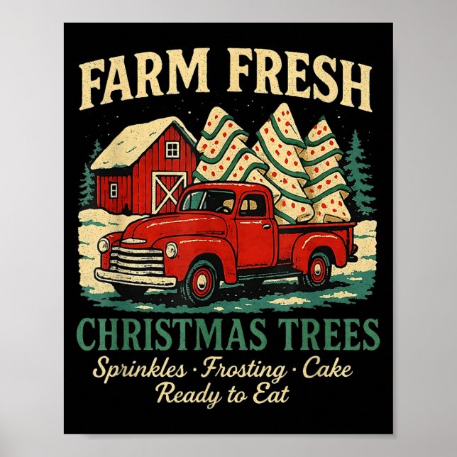 Póster Farm Fresh Debbie Christmas Cake Retro Red Truck H (Frente)