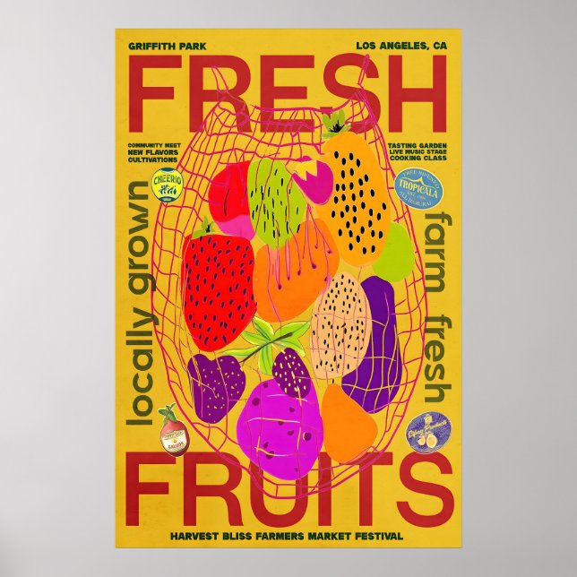 Póster Farm Fresh Fruits Poster Retro Farmers Market (Frente)