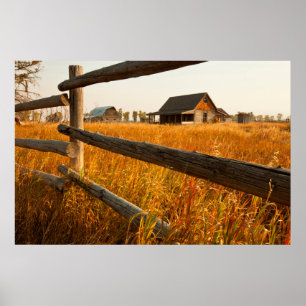 Póster Farm House And Rail Fence In Grand Teton