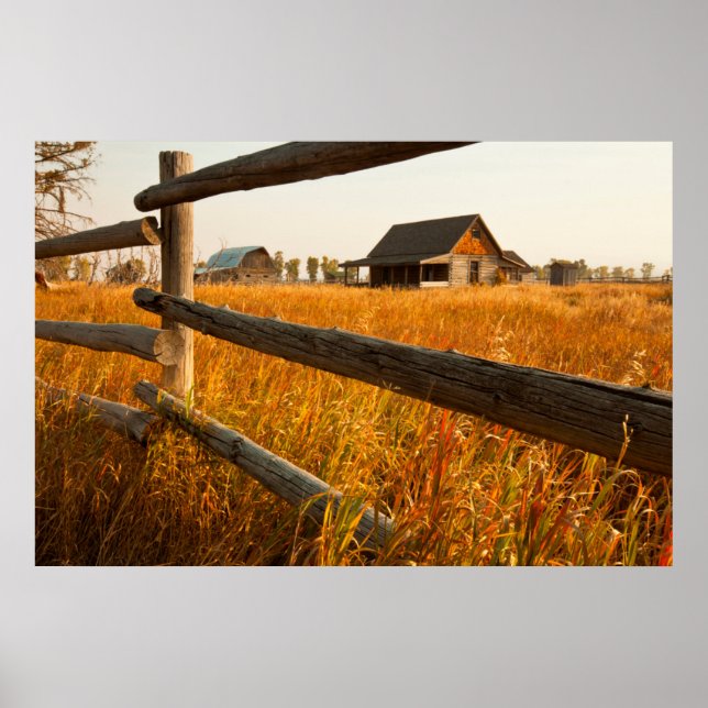 Póster Farm House And Rail Fence In Grand Teton (Frente)