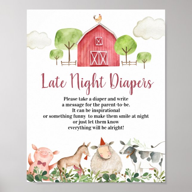 Póster Farm House Animals Barnyard Tarde Noche Diapers (Frente)