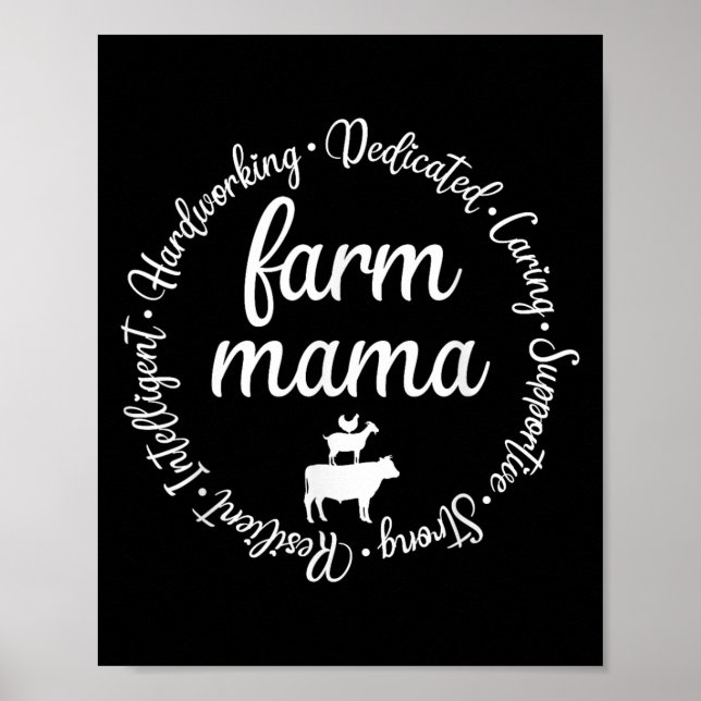 Póster Farm Mama Hardworking Dedicated Goat Chicken G Cow (Frente)