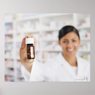 Póster Farmacéutico en farmacia conteniendo la botella de
