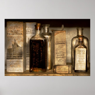 Póster Farmacia - Cosas en botellas y cajas