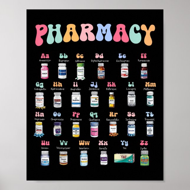 Póster Farmacia Médico Alfabeto De Farmacia (Frente)