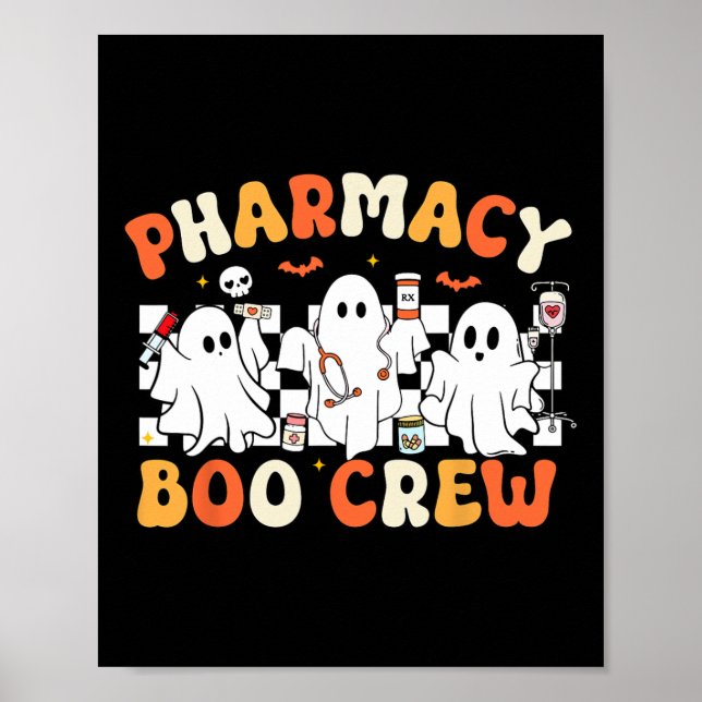 Póster Farmacia Retro Boo Crew Fantasma Farmacéutico Saló (Frente)