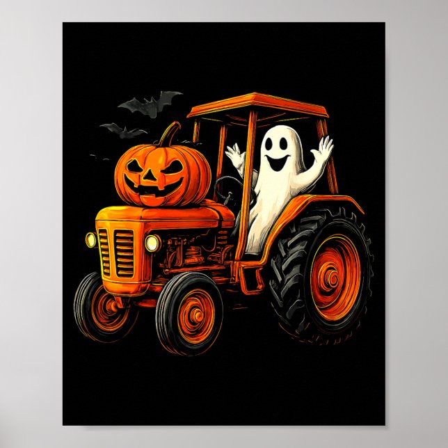 Póster Farmer Ghost Tractor Pumpkin Soky Season Halloween (Frente)