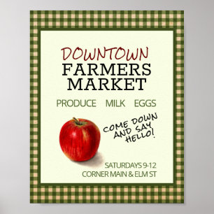 Póster Farmers Market Editable Flyer (Green Check Apple)