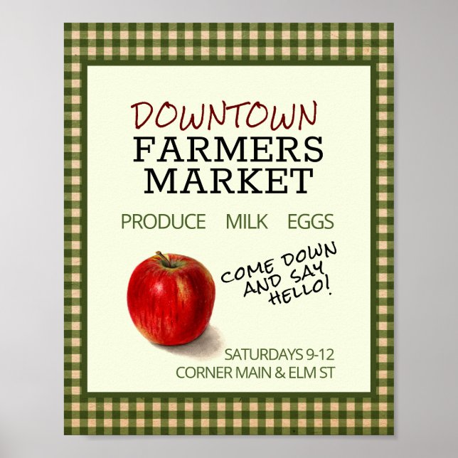Póster Farmers Market Editable Flyer (Green Check Apple) (Frente)