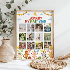 Póster Farmyard Animals First Year Photo Milestone Poster