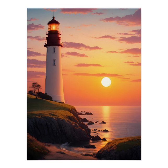 Póster Faro al atardecer (Anverso)