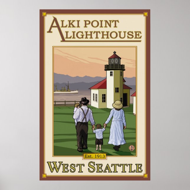Póster Faro Alki Point - Seattle Occidental, Poster WA (Frente)