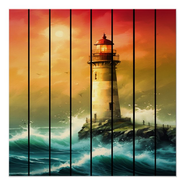 Póster Faro Antiguo de la Costa del Mar Océano (Anverso)