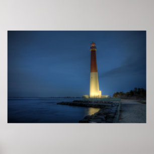 Póster Faro Barnegat de noche