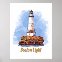 Faro Boston Light Acuarela - Massachusetts