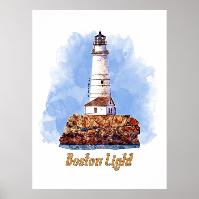 Póster Faro Boston Light Acuarela - Massachusetts (Frente)