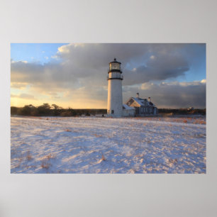 Póster Faro Cape Cod de la montaña en invierno