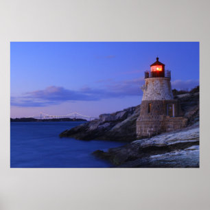 Póster Faro Castle Hill y puente Newport