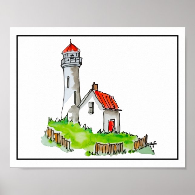 Póster Faro con techo rojo (Frente)