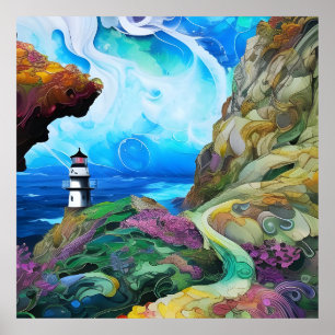 Póster faro con vistas al mar
