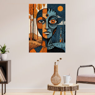 Póster Faro Costero Doble Exposición Acuarela