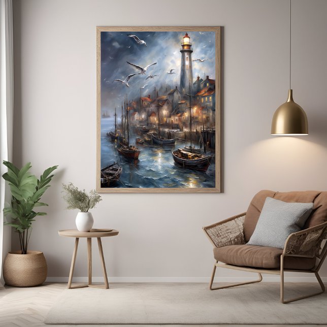 Póster Faro costero en arte náutico a la luz de las luces (Subido por el creador)