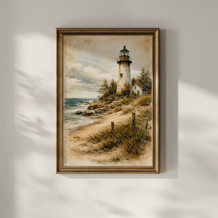 Póster Faro Costero Vintage