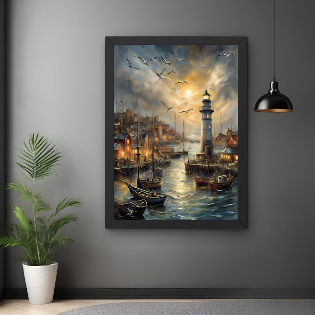 Póster Faro costero y arte de Sunset Village costero (Subido por el creador)