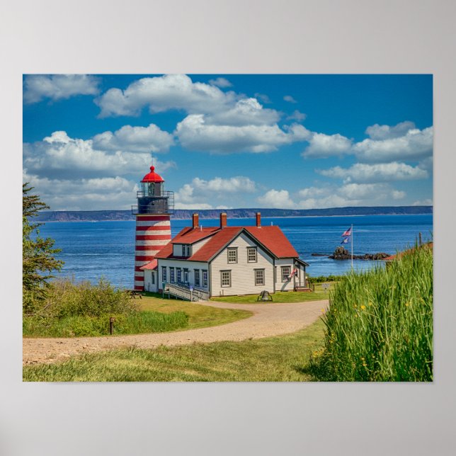 Póster Faro de 16x12 West Quoddy Head, Lubec, Maine (Frente)