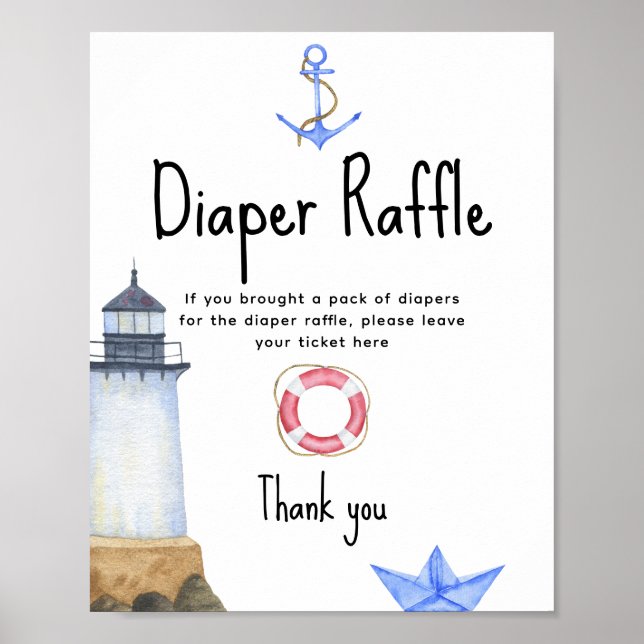 Póster Faro de acuarela - juego Diaper Raffle (Frente)