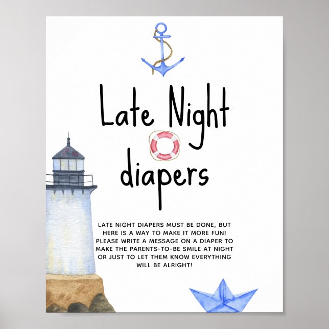 Póster Faro de acuarela - Pañales de noche (Frente)