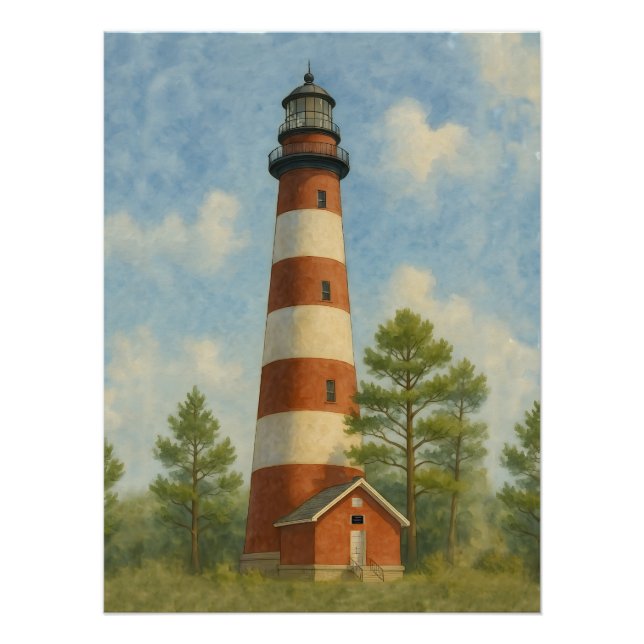 Póster Faro de Assateague Acuarela (Anverso)