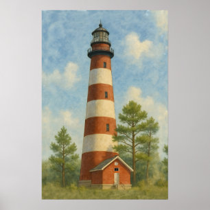 Póster Faro de Assateague Acuarela