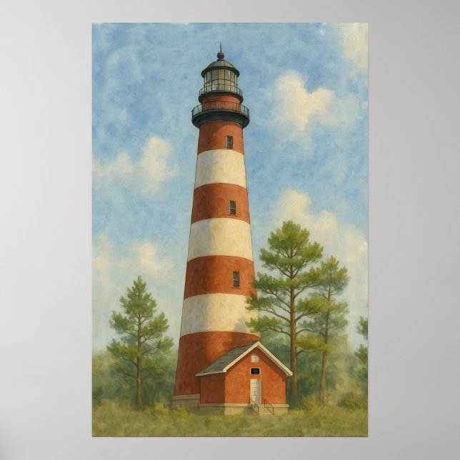 Póster Faro de Assateague Acuarela (Frente)