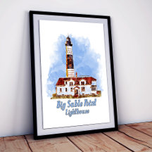 Faro de Big Sable Point acuarela - Michigan